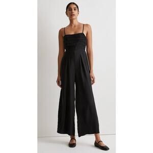 Madewell Ruched Crop Straight Leg Drapey Silky Jumpsuit True Black 14 NWT $138